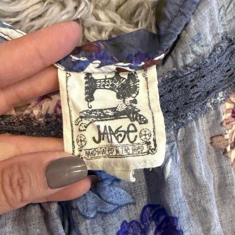 JAASE Maxi Dress Smocked Waist Blue Floral Size Large BOHO Cottage Core Button - Picture 2 of 8